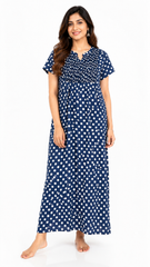 Women's 100% Pure Rayon Fabric Smoking Pattern Long Nightgown | Full Length Maxi Nighty | Soft Breathable Sleepwear with Pocket
