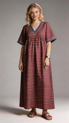 Women’s Cotton Printed Maxi Nightgown | Comfortable Loose Fit Long Night Dress | Soft Breathable Nightwear with Short Sleeves