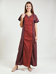 Evolove Cotton Nighty Maxi for Women with Side Pocket | Printed Short Sleeves Full Length Night Wear Gown