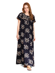 🌸 Evolove Alpine Nighty with Side Pocket & Neckline Embroidery | Full-Length | Side Pocket