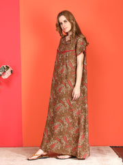 🌸 Evolove Alpine Nighty with Side Pocket & Neckline Embroidery | Full-Length | Side Pocket