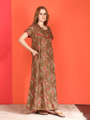 🌸 Evolove Alpine Nighty with Side Pocket & Neckline Embroidery | Full-Length | Side Pocket