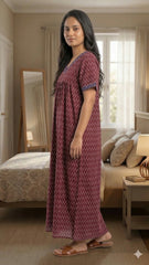 Women’s Cotton Printed Maxi Nightgown | Comfortable Loose Fit Long Night Dress | Soft Breathable Nightwear with Short Sleeves