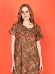 🌸 Evolove Alpine Nighty with Side Pocket & Neckline Embroidery | Printed Fabric