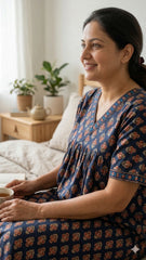 Women’s Cotton Printed Maxi Nightgown | Comfortable Loose Fit Long Night Dress | Soft Breathable Nightwear with Short Sleeves