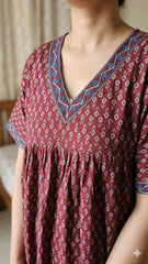 Women’s Cotton Printed Maxi Nightgown | Comfortable Loose Fit Long Night Dress | Soft Breathable Nightwear with Short Sleeves