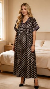 Women’s Cotton Printed Maxi Nightgown | Comfortable Loose Fit Long Night Dress | Soft Breathable Nightwear with Short Sleeves