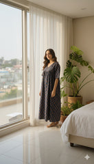Women’s Cotton Printed Maxi Nightgown | Comfortable Loose Fit Long Night Dress | Soft Breathable Nightwear with Short Sleeves
