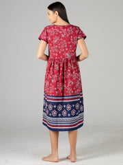 Women’s Maroon Printed Ankle Length Nighty with Short Sleeves (ANGCO3042MN)