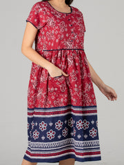 Women’s Maroon Printed Ankle Length Nighty with Short Sleeves (ANGCO3042MN)