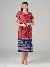 Women’s Maroon Printed Ankle Length Nighty with Short Sleeves (ANGCO3042MN)