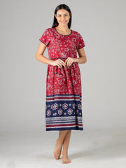 Women’s Maroon Printed Ankle Length Nighty with Short Sleeves (ANGCO3042MN)
