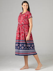 Women’s Maroon Printed Ankle Length Nighty with Short Sleeves (ANGCO3042MN)
