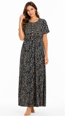 Women's 100% Pure Rayon Fabric Smoking Pattern Long Nightgown | Full Length Maxi Nighty | Soft Breathable Sleepwear with Pocket