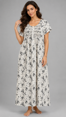 Women's 100% Pure Rayon Fabric Smoking Pattern Long Nightgown | Full Length Maxi Nighty | Soft Breathable Sleepwear with Pocket