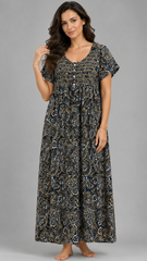 Women's 100% Pure Rayon Fabric Smoking Pattern Long Nightgown | Full Length Maxi Nighty | Soft Breathable Sleepwear with Pocket