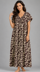 Women's 100% Pure Rayon Fabric Smoking Pattern Long Nightgown | Full Length Maxi Nighty | Soft Breathable Sleepwear with Pocket