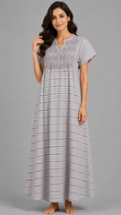 Women's 100% Pure Rayon Fabric Smoking Pattern Long Nightgown | Full Length Maxi Nighty | Soft Breathable Sleepwear with Pocket