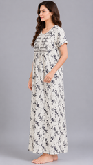 Women's 100% Pure Rayon Fabric Smoking Pattern Long Nightgown | Full Length Maxi Nighty | Soft Breathable Sleepwear with Pocket