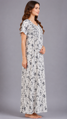 Women's 100% Pure Rayon Fabric Smoking Pattern Long Nightgown | Full Length Maxi Nighty | Soft Breathable Sleepwear with Pocket