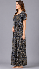 Women's 100% Pure Rayon Fabric Smoking Pattern Long Nightgown | Full Length Maxi Nighty | Soft Breathable Sleepwear with Pocket