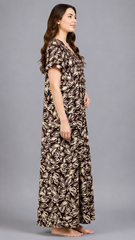 Women's 100% Pure Rayon Fabric Smoking Pattern Long Nightgown | Full Length Maxi Nighty | Soft Breathable Sleepwear with Pocket