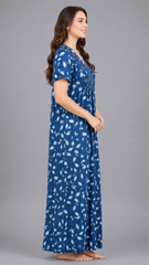 Women's 100% Pure Rayon Fabric Smoking Pattern Long Nightgown | Full Length Maxi Nighty | Soft Breathable Sleepwear with Pocket