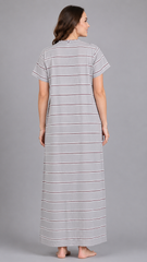 Women's 100% Pure Rayon Fabric Smoking Pattern Long Nightgown | Full Length Maxi Nighty | Soft Breathable Sleepwear with Pocket