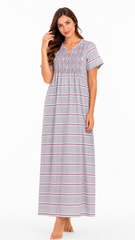 Women's 100% Pure Rayon Fabric Smoking Pattern Long Nightgown | Full Length Maxi Nighty | Soft Breathable Sleepwear with Pocket