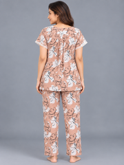 Evolove x Venus Peach Dobby Pajama Set for Women | Premium Printed Nightwear | Soft & Stylish Loungewear (NPSDB3511PC)