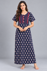 Evolove x Baghban 100% Pure Cotton For Comfort | Floral Print Soft & Comfortable Maxi Nighty for Women | Traditional Nightgown & Sleepwear (LNGCO3565BK)