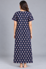 Evolove x Baghban 100% Pure Cotton For Comfort | Floral Print Soft & Comfortable Maxi Nighty for Women | Traditional Nightgown & Sleepwear (LNGCO3565BK)