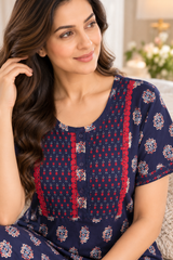 Evolove x Baghban 100% Pure Cotton For Comfort | Floral Print Soft & Comfortable Maxi Nighty for Women | Traditional Nightgown & Sleepwear (LNGCO3565BK)