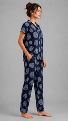 Evolove X Venus Premium Rayon Muslin Dobby Textured Pajama Set for Women | Collared Neck Button-Down Top | Soft, Breathable Loungewear & Sleepwear