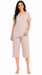 Evolove X Venus Women’s Cotton Capri Set – Soft Printed Nightwear, Comfortable Loungewear, Relaxed Fit