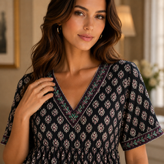 Women’s 100% Pure Cotton Printed Embroidered Maxi Nightgown | Comfortable Loose Fit Long Night Dress | Soft Breathable Nightwear with Short Sleeves