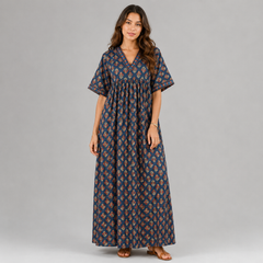 Women’s 100% Pure Cotton Printed Embroidered Maxi Nightgown | Comfortable Loose Fit Long Night Dress | Soft Breathable Nightwear with Short Sleeves