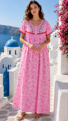Alpine Designer Long embroidered Nighty for Women with Side Pocket | Soft Breathable Fabric | Printed Maxi Nighty | Comfortable Daily Wear