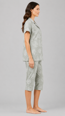 Evolove X Venus Premium Rayon Muslin Dobby Textured Capri Set for Women | Collared Neck Button-Down Top | Soft, Breathable Loungewear & Sleepwear