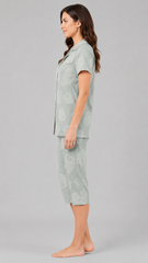 Evolove X Venus Premium Rayon Muslin Dobby Textured Capri Set for Women | Collared Neck Button-Down Top | Soft, Breathable Loungewear & Sleepwear