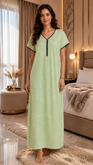 Women’s Cotton Printed Maxi Nightgown | Comfortable Loose Fit Long Night Dress | Soft Breathable Nightwear with Short Sleeves