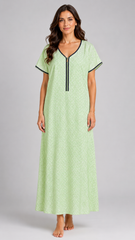 Women’s Cotton Printed Maxi Nightgown | Comfortable Loose Fit Long Night Dress | Soft Breathable Nightwear with Short Sleeves