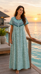 TENCEL™ × Bamboo Luxury Fabric – long nightgown Ultra-Soft, Silky, Breathable & Eco-Friendly. Our most comfortable ever in tonal embroideries for that minimal look