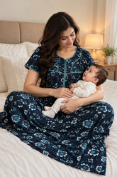 Evolove Women's Zero Polyester Maternity Feeding Nighty with Front Open Zipper | Feather-Soft Skin-Friendly Breathable Viscose Fabric (LNGRY3545DNM)