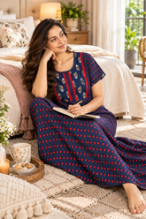 Evolove x Baghban 100% Pure Cotton For Comfort | Heritage Floral Print Soft & Comfortable Nightgown for Women | Cotton Maxi Nighty & Everyday Sleepwear (LNGCO3566RB)