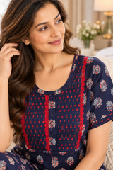 Evolove x Baghban 100% Pure Cotton For Comfort | Heritage Floral Print Soft & Comfortable Nightgown for Women | Cotton Maxi Nighty & Everyday Sleepwear (LNGCO3566RB)