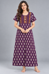 Evolove x Baghban 100% Pure Cotton For Comfort | Jaipuri Print Soft & Comfortable Nighty for Women | Floral Maxi Nightgown & Sleepwear (LNGCO3563PR)