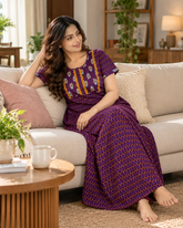 Evolove x Baghban 100% Pure Cotton For Comfort | Traditional Motif Print Soft & Comfortable Nightgown for Women | Cotton Maxi Nighty & Sleepwear (LNGCO3564LR)