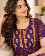 Evolove x Baghban 100% Pure Cotton For Comfort | Traditional Motif Print Soft & Comfortable Nightgown for Women | Cotton Maxi Nighty & Sleepwear (LNGCO3564LR)