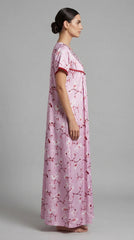 Alpine Designer Long embroidered Nighty for Women with Side Pocket | Soft Breathable Fabric | Printed Maxi Nighty | Comfortable Daily Wear